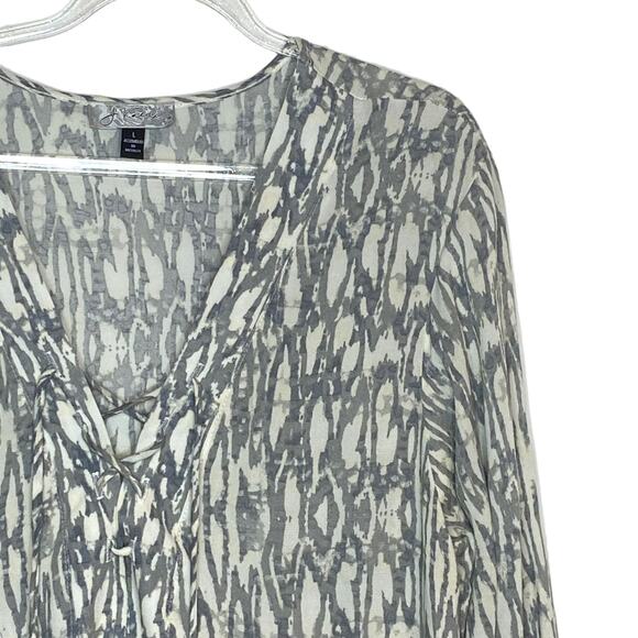 J Valdi Womens Size Large Gray Cream Cover Up Dress Roll Tab Sleeves Pullover - Picture 3 of 10